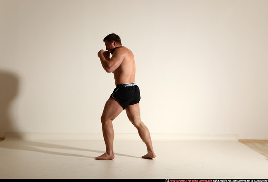 Man Adult Muscular White Kick fight Moving poses Underwear