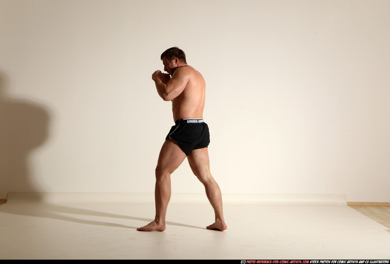 Man Adult Muscular White Kick fight Moving poses Underwear