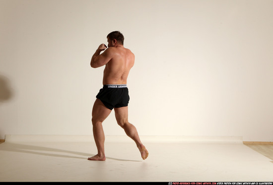 Man Adult Muscular White Kick fight Moving poses Underwear