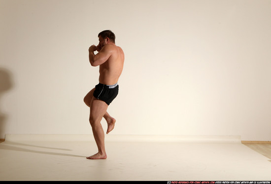 Man Adult Muscular White Kick fight Moving poses Underwear