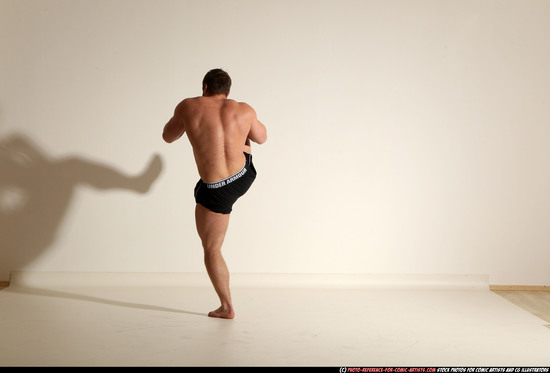 Man Adult Muscular White Kick fight Moving poses Underwear