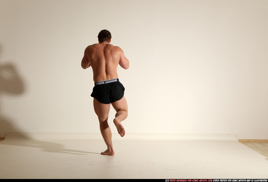 Man Adult Muscular White Kick fight Moving poses Underwear