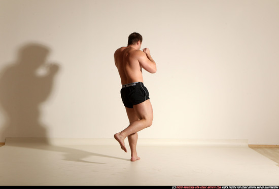 Man Adult Muscular White Kick fight Moving poses Underwear