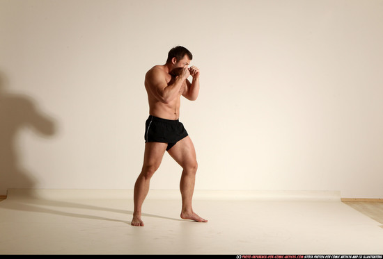 Man Adult Muscular White Kick fight Moving poses Underwear