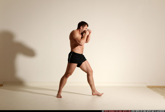 Man Adult Muscular White Kick fight Moving poses Underwear