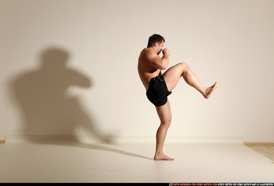 Man Adult Muscular White Kick fight Moving poses Underwear