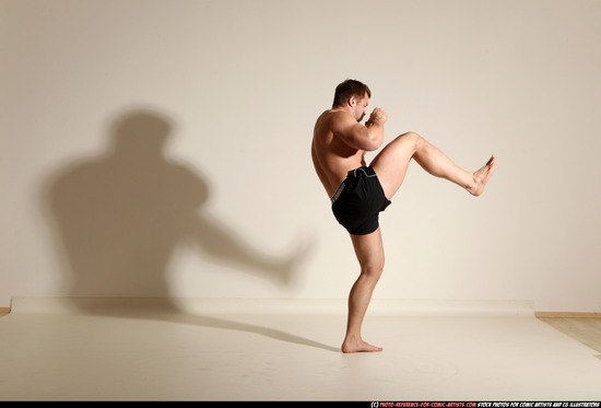 Man Adult Muscular White Kick fight Moving poses Underwear