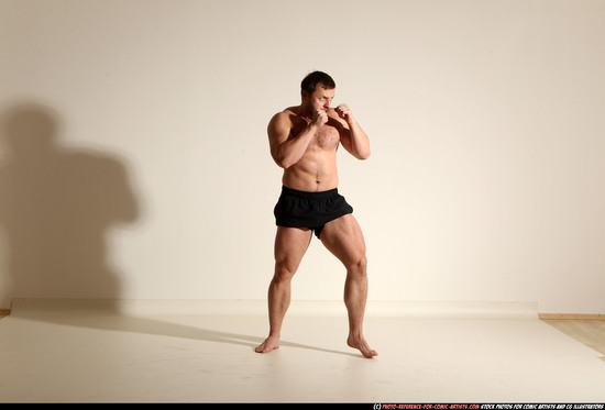 Man Adult Muscular White Kick fight Moving poses Underwear