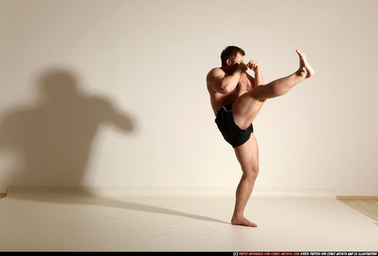 Man Adult Muscular White Kick fight Moving poses Underwear