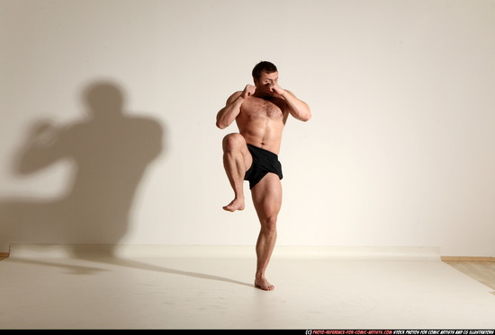 Man Adult Muscular White Kick fight Moving poses Underwear