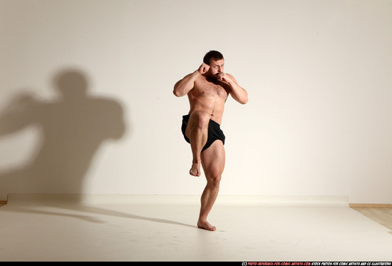 Man Adult Muscular White Kick fight Moving poses Underwear