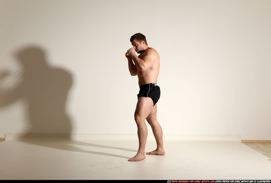 Man Adult Muscular White Kick fight Moving poses Underwear