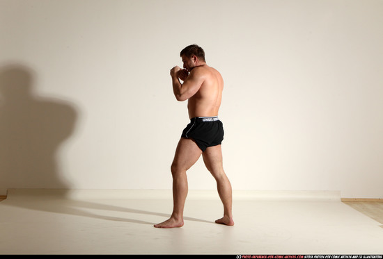 Man Adult Muscular White Kick fight Moving poses Underwear