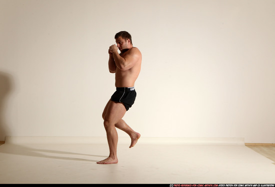 Man Adult Muscular White Kick fight Moving poses Underwear