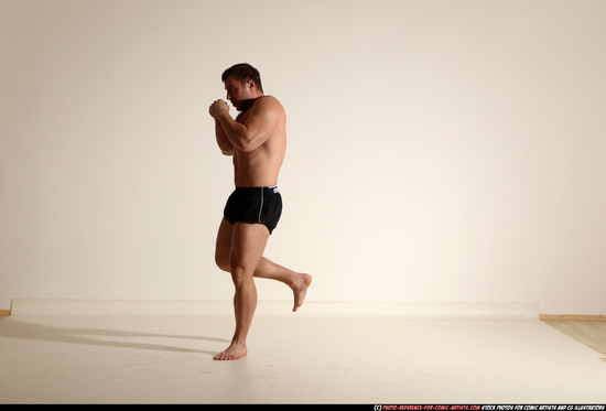 Man Adult Muscular White Kick fight Moving poses Underwear