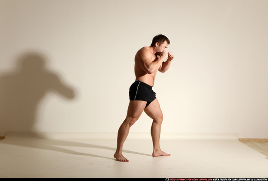 Man Adult Muscular White Kick fight Moving poses Underwear