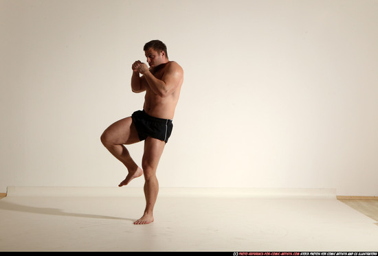 Man Adult Muscular White Kick fight Moving poses Underwear