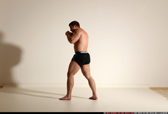 Man Adult Muscular White Kick fight Moving poses Underwear