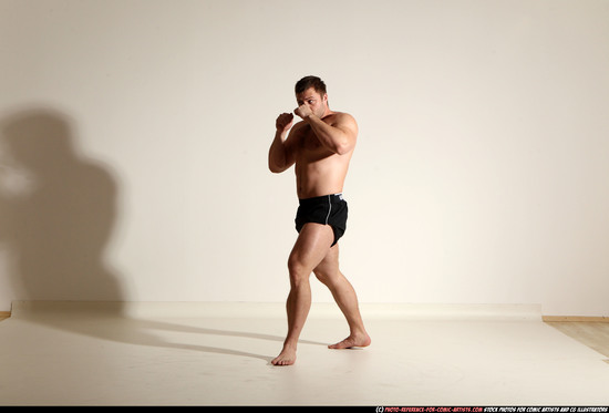 Man Adult Muscular White Kick fight Moving poses Underwear