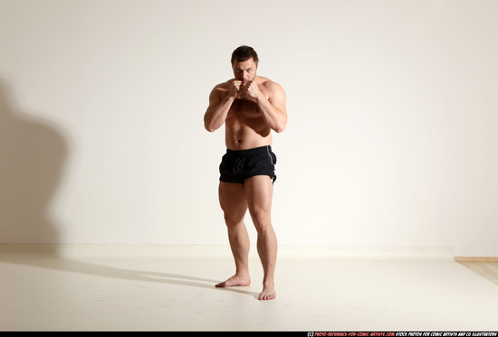 Man Adult Muscular White Fist fight Moving poses Underwear