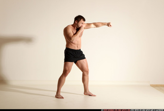 Man Adult Muscular White Fist fight Moving poses Underwear