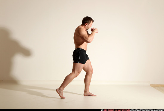 Man Adult Muscular White Fist fight Moving poses Underwear