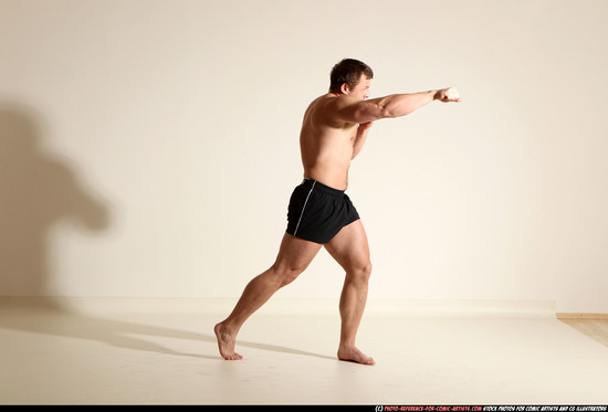 Man Adult Muscular White Fist fight Moving poses Underwear