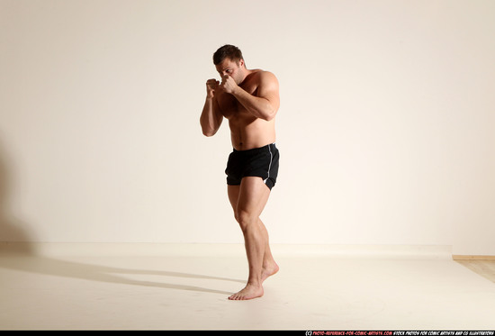 Man Adult Muscular White Fist fight Moving poses Underwear