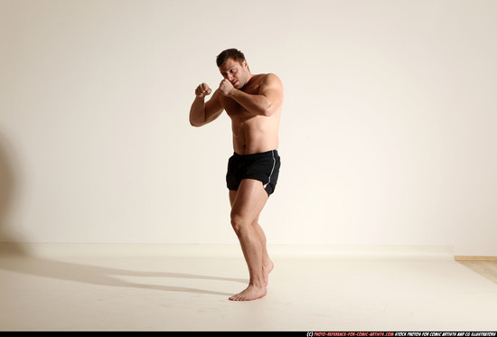 Man Adult Muscular White Fist fight Moving poses Underwear