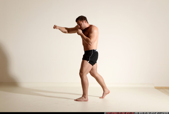 Man Adult Muscular White Fist fight Moving poses Underwear