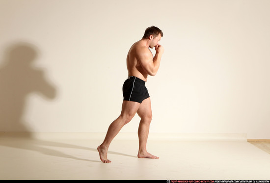 Man Adult Muscular White Fist fight Moving poses Underwear