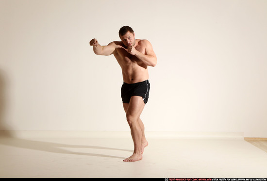 Man Adult Muscular White Fist fight Moving poses Underwear