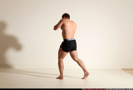 Man Adult Muscular White Fist fight Moving poses Underwear