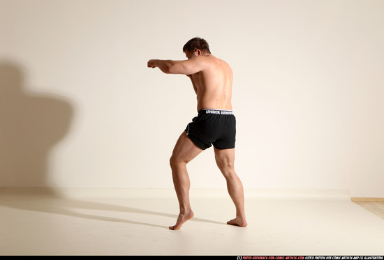 Man Adult Muscular White Fist fight Moving poses Underwear