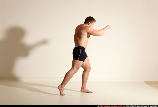 Man Adult Muscular White Fist fight Moving poses Underwear