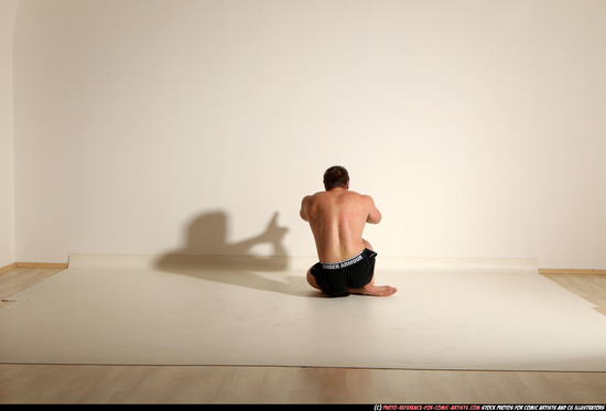 Man Adult Muscular White Fighting with gun Moving poses Underwear