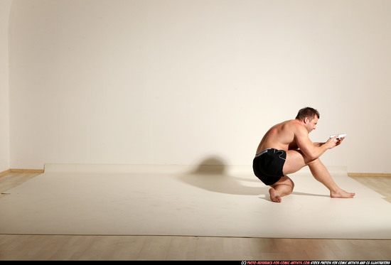 Man Adult Muscular White Fighting with gun Moving poses Underwear