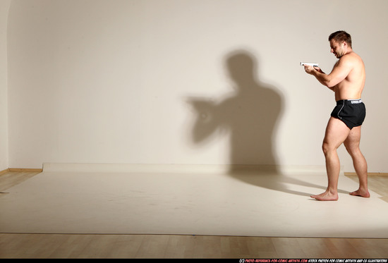 Man Adult Muscular White Fighting with gun Moving poses Underwear