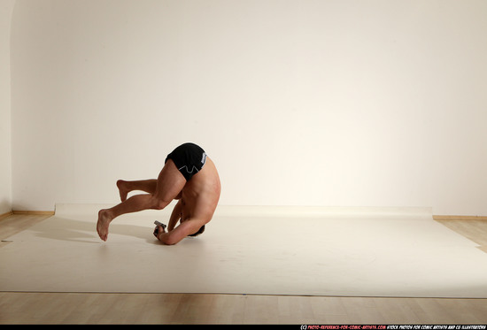 Man Adult Muscular White Fighting with gun Moving poses Underwear