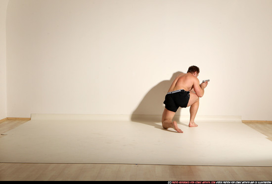 Man Adult Muscular White Fighting with gun Moving poses Underwear