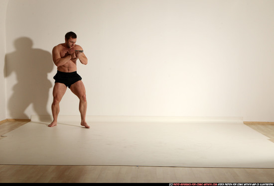 Man Adult Muscular White Fighting with gun Moving poses Underwear