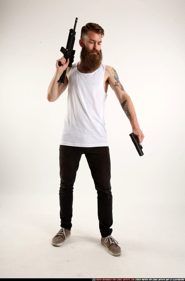 Man Adult Athletic White Fighting with gun Standing poses Casual