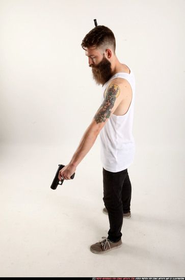 Man Adult Athletic White Fighting with gun Standing poses Casual