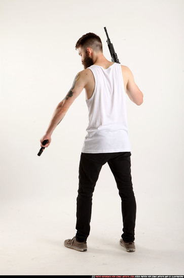 Man Adult Athletic White Fighting with gun Standing poses Casual