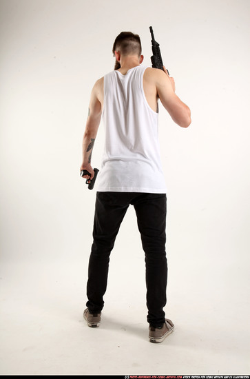 Man Adult Athletic White Fighting with gun Standing poses Casual