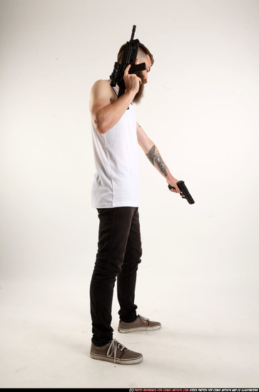 Man Adult Athletic White Fighting with gun Standing poses Casual