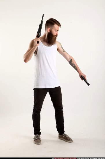 Man Adult Athletic White Fighting with gun Standing poses Casual