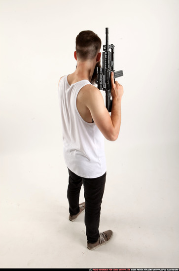 Man Adult Athletic White Fighting with gun Standing poses Casual