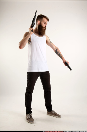 Man Adult Athletic White Fighting with gun Standing poses Casual