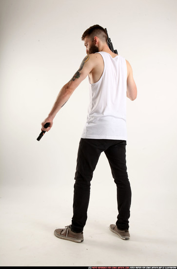 Man Adult Athletic White Fighting with gun Standing poses Casual